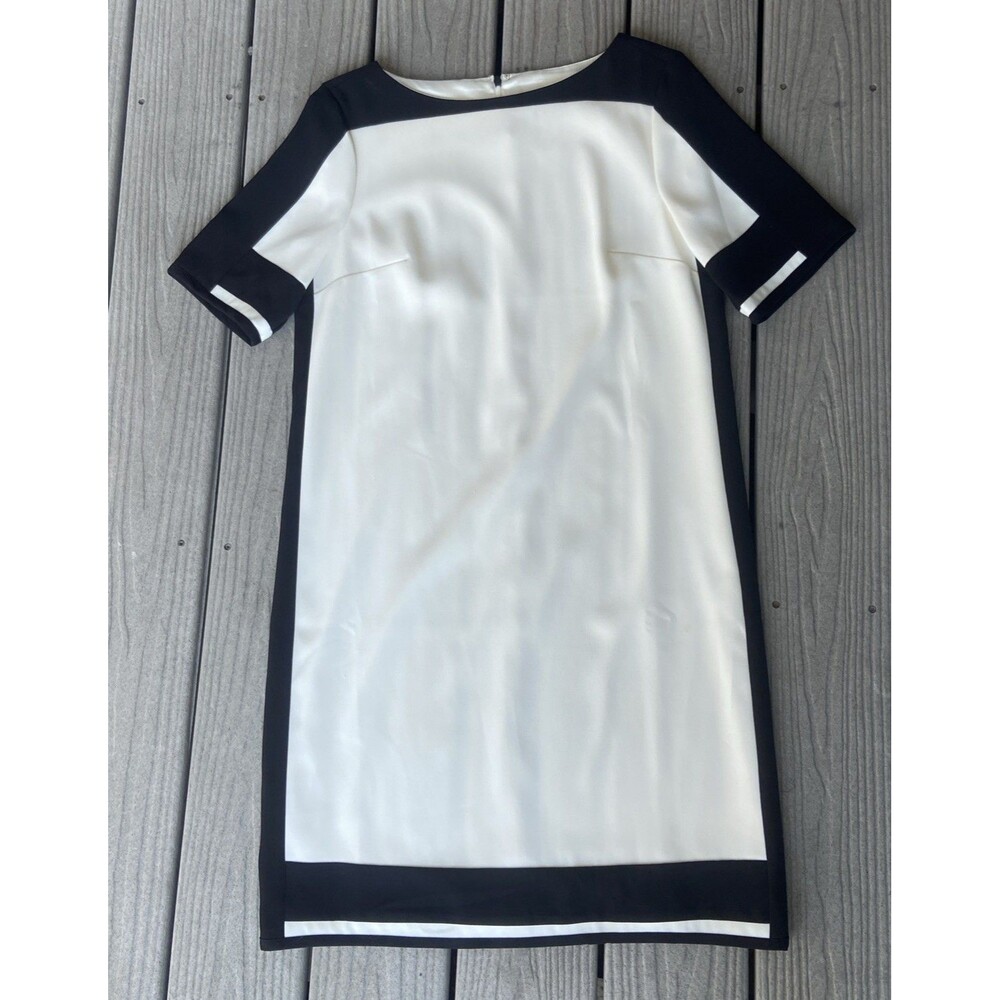 Ann Taylor Dress Womens M Ivory Black Colorblock Shift Sheath Short Sleeve NWT